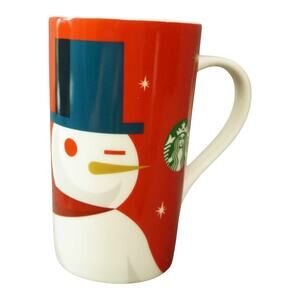 Starbucks 2012 Christmas Winking Holiday Snowman 16oz Tall Coffee Mug Red